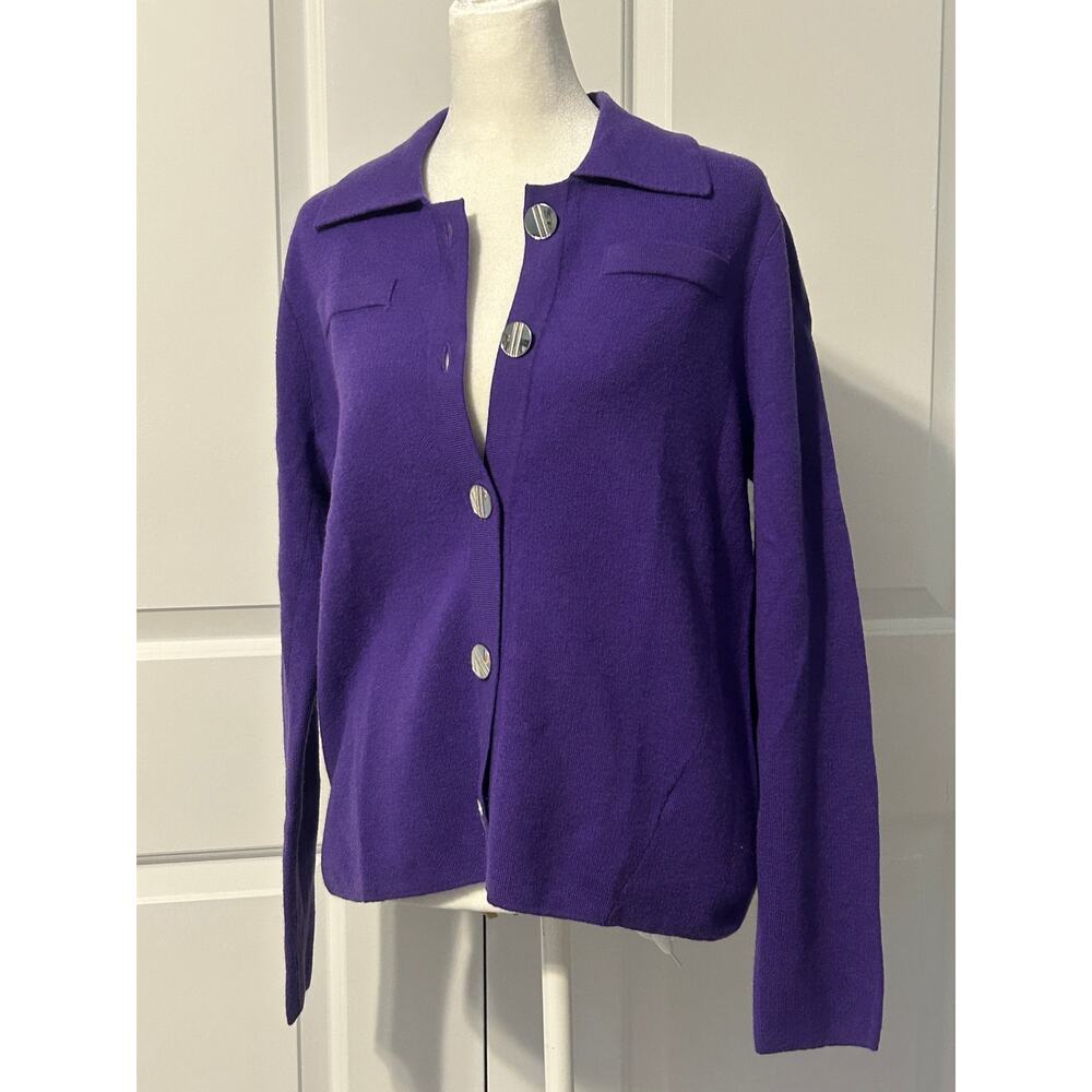 Carlisle Collection Purple Merino Wool Button Front Cardigan Sweater Medium